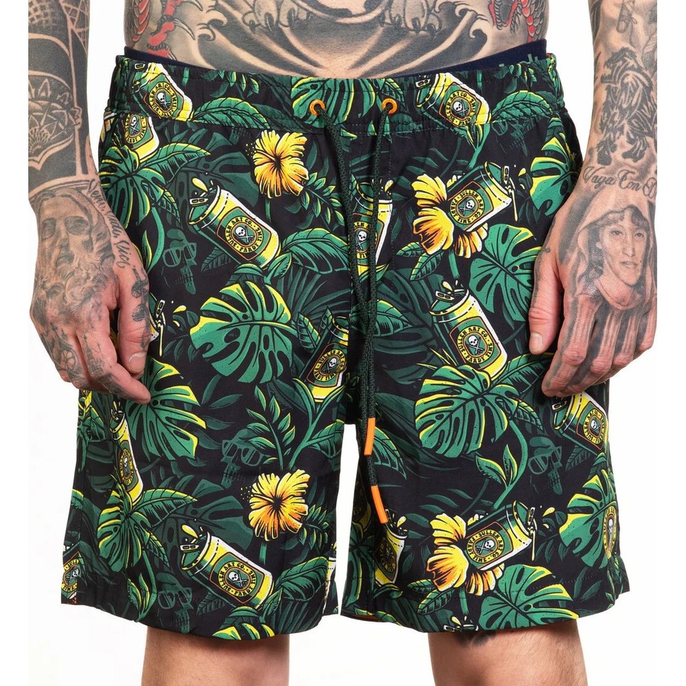 New Sullen Mens Beer Garden Pool Board Shorts‎ E-Waist 2XL Elastic Waistband